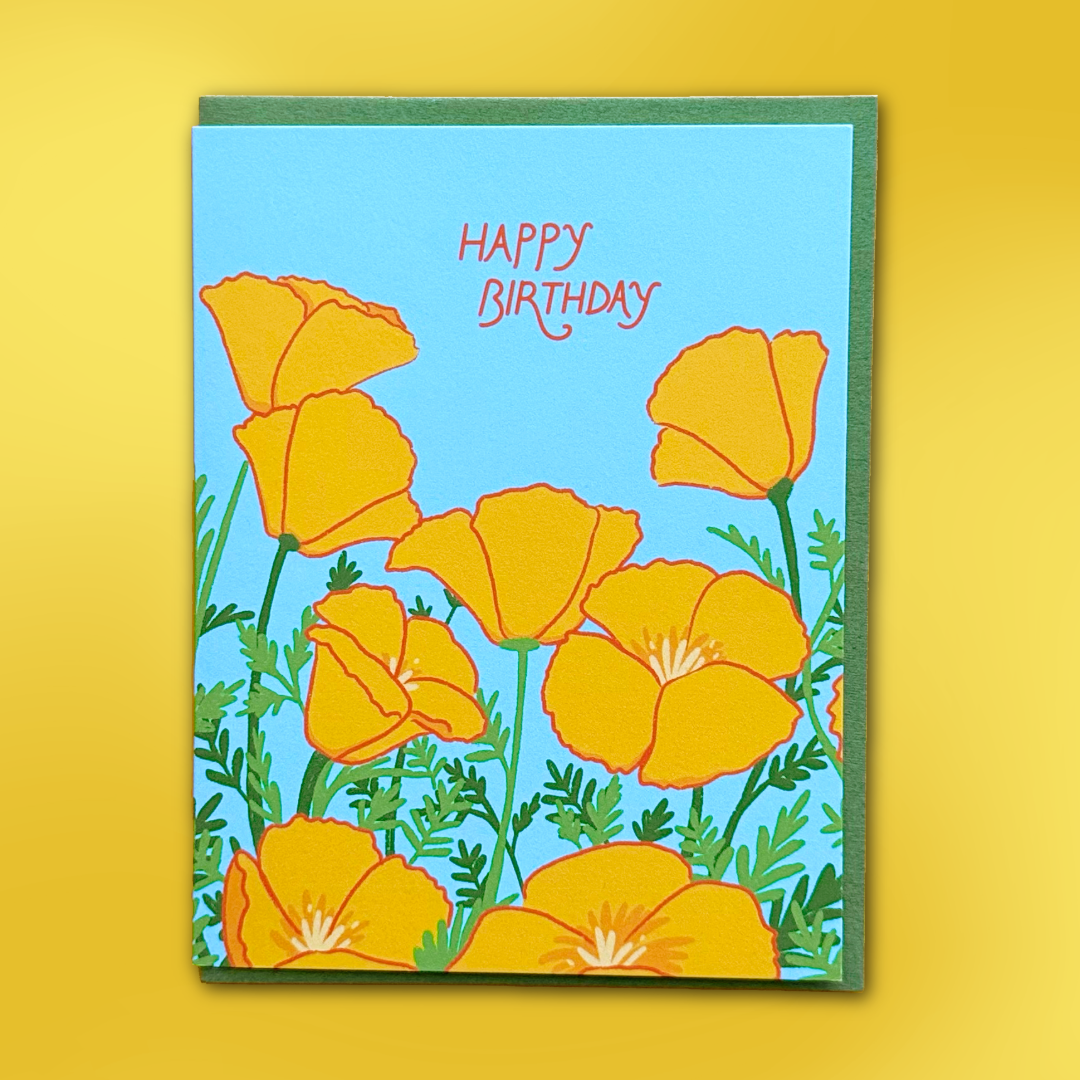 Poppies Happy Birthday Greeting Card