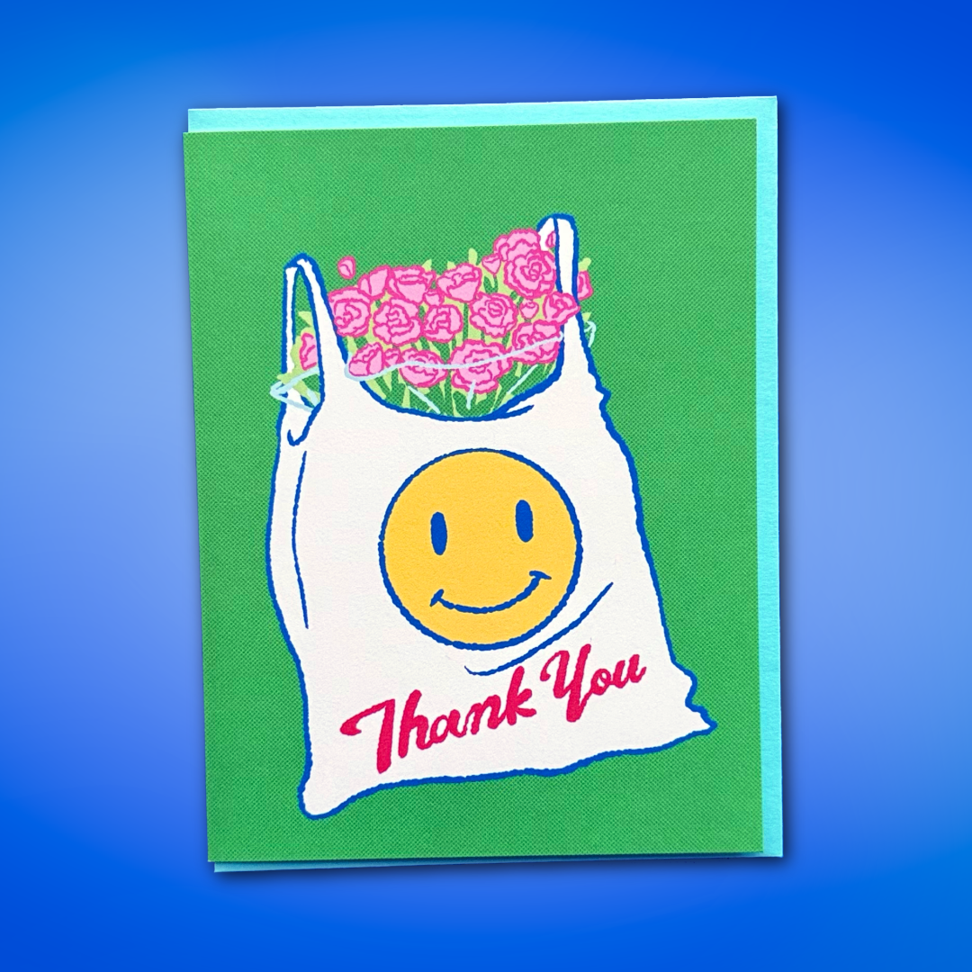 Plastic Bag and Flowers Thank You Greeting Card