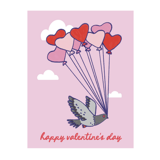 Pigeon Heart Balloons Valentine's Day Greeting Card