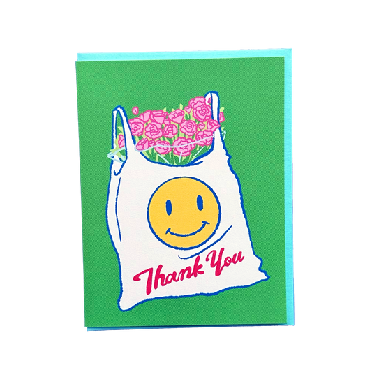 Plastic Bag and Flowers Thank You Greeting Card